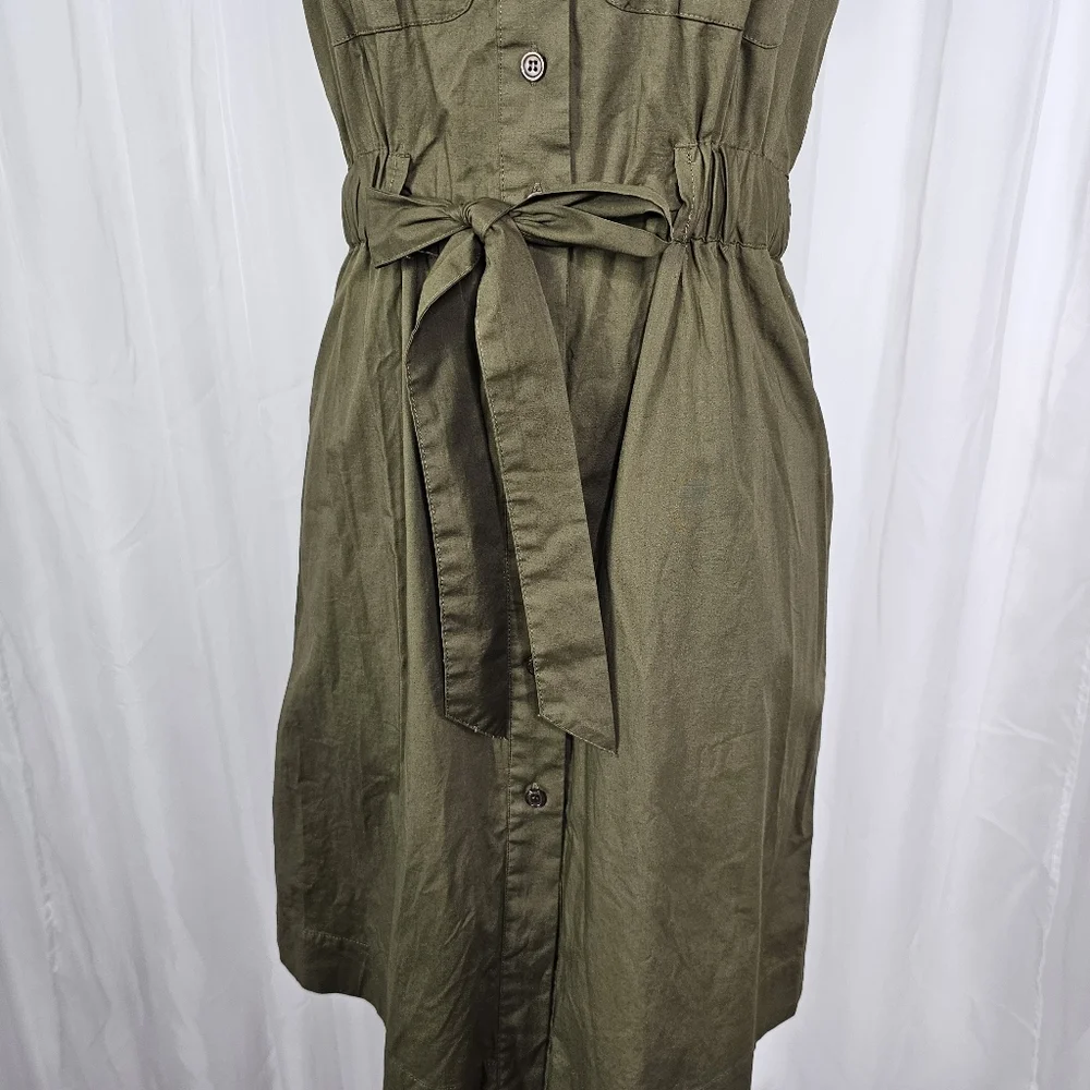 Marled Reunited Clothing Olive Green Belted Sleeveless Cargo Safari Dress XS - Picture 3 of 8